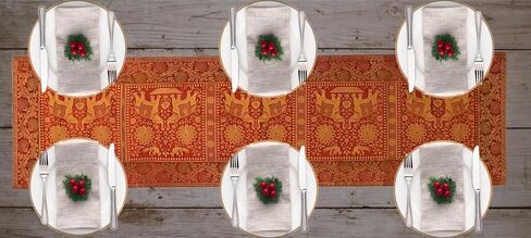 Elephant Design Table Runner 60 x 16 Inches Silk Decorative Ethnic Kitchen Table Cloth for Wedding Bridal Birthday Party Orange 1 in Saudi Arabia