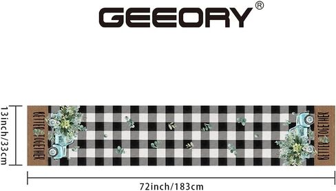 GEEORY الأوكالبتوس الربيع الجدول عداء 13x72 بوصة الجاموس الأسود منقوشة الاختيار شاحنة الصيف العدائين مزرعة ريفي عطلة المطبخ طاولة الطعام الديكور للداخلية في الهواء الطلق حفل عشاء ديكور GT090 in Kuwait
