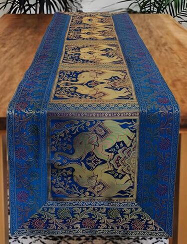 مفرش طاولة بتصميم فيل مقاس 60 × 16 بوصة مزخرف بالحرير لطاولة المطبخ العرقية لحفلات الزفاف وحفلات أعياد الميلاد باللون البرتقالي 1 in Kuwait