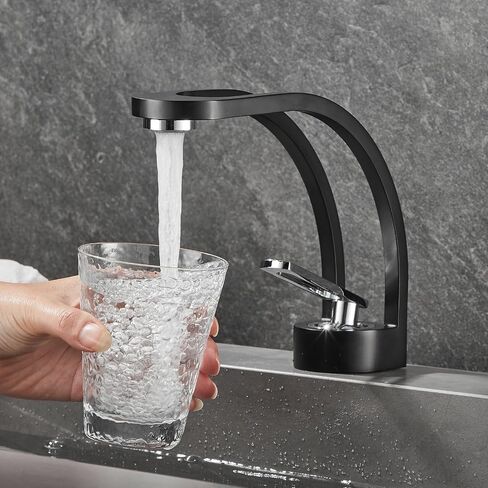 Matte Black Bathroom Faucet Modern Unique Design, SHUNLI Single Hole Bathroom Sink Faucet, Contemporary Black Bathroom Faucet for Sink, Solid Brass in Saudi Arabia