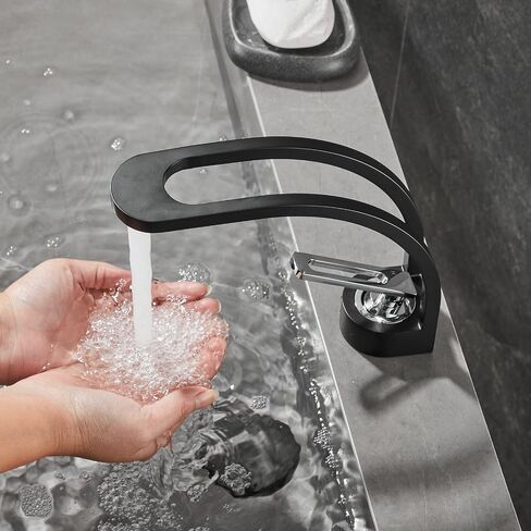 Matte Black Bathroom Faucet Modern Unique Design, SHUNLI Single Hole Bathroom Sink Faucet, Contemporary Black Bathroom Faucet for Sink, Solid Brass in Saudi Arabia