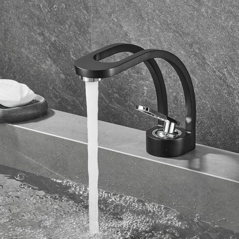 Matte Black Bathroom Faucet Modern Unique Design, SHUNLI Single Hole Bathroom Sink Faucet, Contemporary Black Bathroom Faucet for Sink, Solid Brass in Saudi Arabia