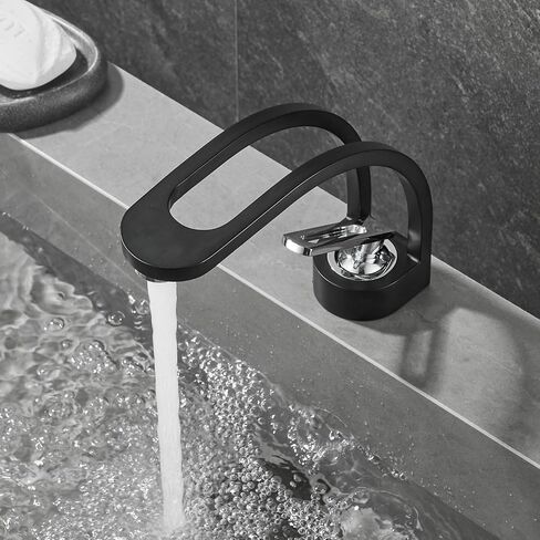 Matte Black Bathroom Faucet Modern Unique Design, SHUNLI Single Hole Bathroom Sink Faucet, Contemporary Black Bathroom Faucet for Sink, Solid Brass in Saudi Arabia
