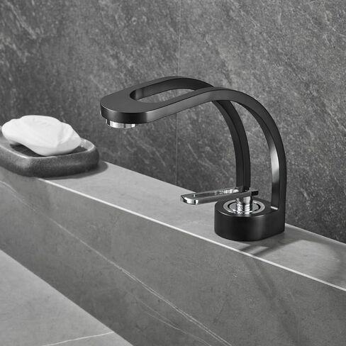 Matte Black Bathroom Faucet Modern Unique Design, SHUNLI Single Hole Bathroom Sink Faucet, Contemporary Black Bathroom Faucet for Sink, Solid Brass in Saudi Arabia