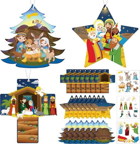 Outus 24 Sets Religious Crafts Nativity Stickers Make a Nativity Scene Sticker Ornament Christmas Tree Hanging Decorations Christian Craft Kits for Holy Night Religious Party Jesus in Saudi Arabia