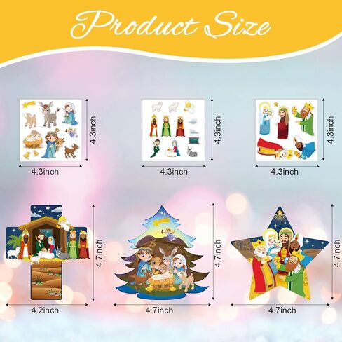 Outus 24 Sets Religious Crafts Nativity Stickers Make a Nativity Scene Sticker Ornament Christmas Tree Hanging Decorations Christian Craft Kits for Holy Night Religious Party Jesus in Saudi Arabia
