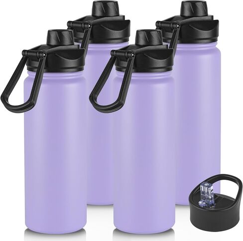 24oz Insulated Water Bottle with Straw Lid, Stainless Steel Metal Water Bottle with Straw & Wide Mouth Lid, Double Wall Vacuum Water Bottle for Hiking Camping, Lavender 4 Pack in Saudi Arabia