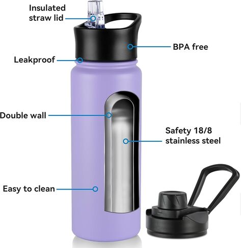 24oz Insulated Water Bottle with Straw Lid, Stainless Steel Metal Water Bottle with Straw & Wide Mouth Lid, Double Wall Vacuum Water Bottle for Hiking Camping, Lavender 4 Pack in Saudi Arabia