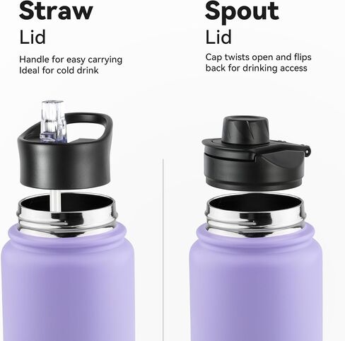 24oz Insulated Water Bottle with Straw Lid, Stainless Steel Metal Water Bottle with Straw & Wide Mouth Lid, Double Wall Vacuum Water Bottle for Hiking Camping, Lavender 4 Pack in Saudi Arabia