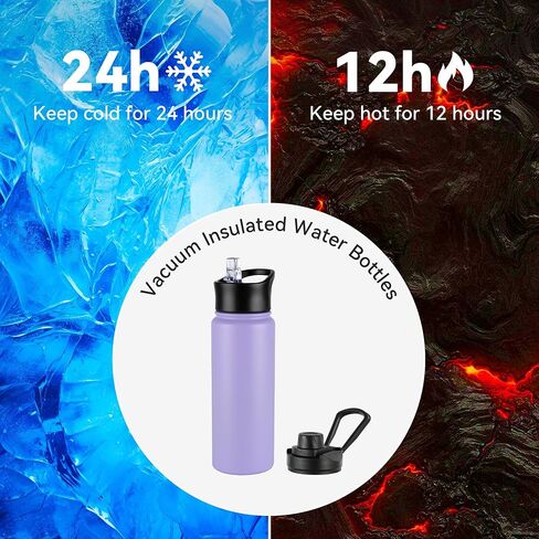 24oz Insulated Water Bottle with Straw Lid, Stainless Steel Metal Water Bottle with Straw & Wide Mouth Lid, Double Wall Vacuum Water Bottle for Hiking Camping, Lavender 4 Pack in Saudi Arabia