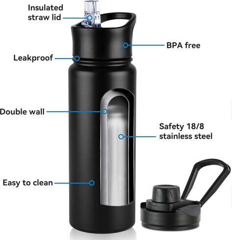 24oz Insulated Water Bottle with Straw Lid, Stainless Steel Metal Water Bottle with Straw & Wide Mouth Lid, Double Wall Vacuum Water Bottle for Hiking Camping, Lavender 4 Pack in Saudi Arabia