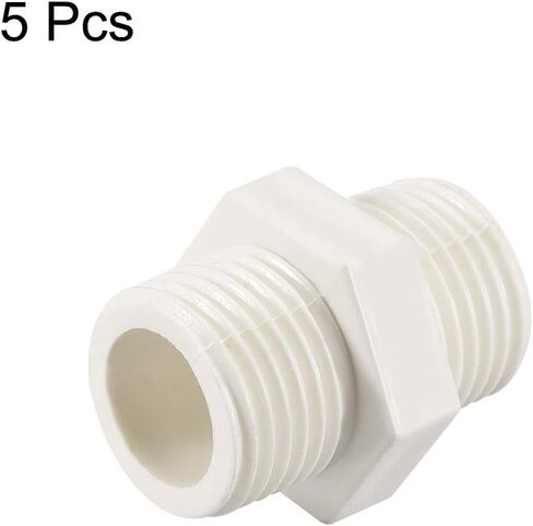 uxcell PVC Pipe Fitting Hex Nipple G1/2 X G1/2 Male Thread Adapter Connector 5pcs in Saudi Arabia