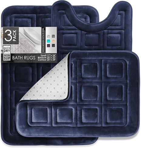 Clara Clark Bathroom Rugs, Velvet Memory Foam Bath Mat, Non-Slip Bath Rugs, Machine Wash, Dries Quickly, Ultra Soft Plush Bath Mats for Bathroom, Tiled - Gray in Kuwait