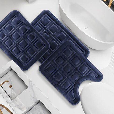 Clara Clark Bathroom Rugs, Velvet Memory Foam Bath Mat, Non-Slip Bath Rugs, Machine Wash, Dries Quickly, Ultra Soft Plush Bath Mats for Bathroom, Tiled - Gray in Kuwait