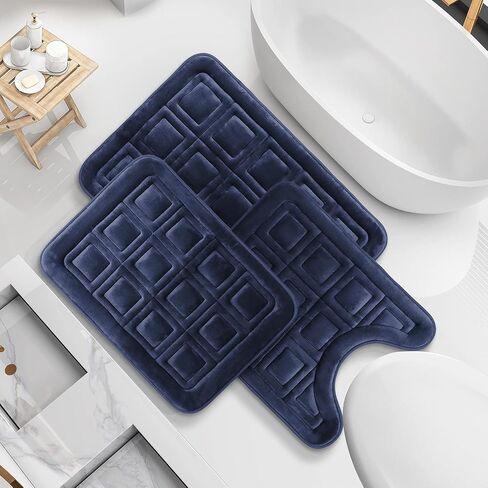 Clara Clark Bathroom Rugs, Velvet Memory Foam Bath Mat, Non-Slip Bath Rugs, Machine Wash, Dries Quickly, Ultra Soft Plush Bath Mats for Bathroom, Tiled - Gray in Kuwait