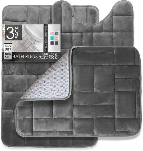 Clara Clark Bathroom Rugs, Velvet Memory Foam Bath Mat, Non-Slip Bath Rugs, Machine Wash, Dries Quickly, Ultra Soft Plush Bath Mats for Bathroom, Tiled - Gray in Kuwait