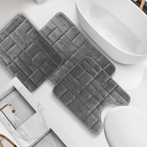 Clara Clark Bathroom Rugs, Velvet Memory Foam Bath Mat, Non-Slip Bath Rugs, Machine Wash, Dries Quickly, Ultra Soft Plush Bath Mats for Bathroom, Tiled - Gray in Kuwait