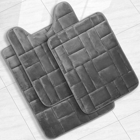 Clara Clark Bathroom Rugs, Velvet Memory Foam Bath Mat, Non-Slip Bath Rugs, Machine Wash, Dries Quickly, Ultra Soft Plush Bath Mats for Bathroom, Tiled - Gray in Kuwait