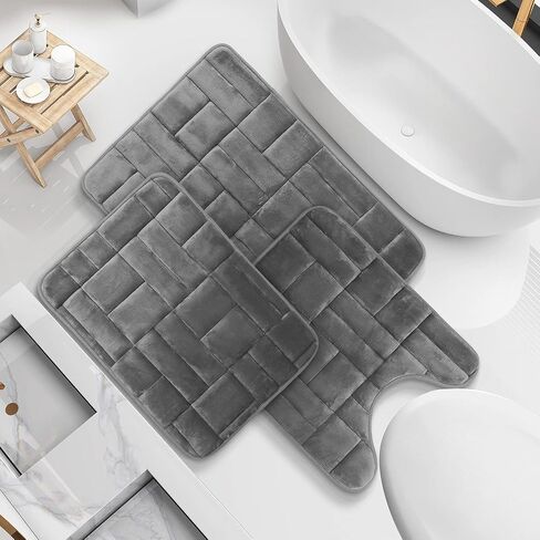 Clara Clark Bathroom Rugs, Velvet Memory Foam Bath Mat, Non-Slip Bath Rugs, Machine Wash, Dries Quickly, Ultra Soft Plush Bath Mats for Bathroom, Tiled - Gray in Kuwait