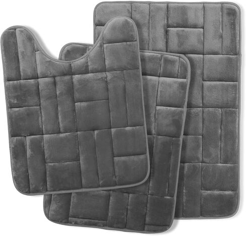 Clara Clark Bathroom Rugs, Velvet Memory Foam Bath Mat, Non-Slip Bath Rugs, Machine Wash, Dries Quickly, Ultra Soft Plush Bath Mats for Bathroom, Tiled - Gray in Kuwait