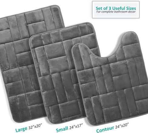 Clara Clark Bathroom Rugs, Velvet Memory Foam Bath Mat, Non-Slip Bath Rugs, Machine Wash, Dries Quickly, Ultra Soft Plush Bath Mats for Bathroom, Tiled - Gray in Kuwait