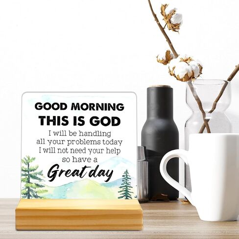 Good Morning This Is God I Will Be Handling Desk Decor,Christian Desk Decoration,Religious Desk Decor,Acrylic Scripture Plaque,Bible Verse Acrylic Plaque,Spiritual Gifts for Christians in Saudi Arabia