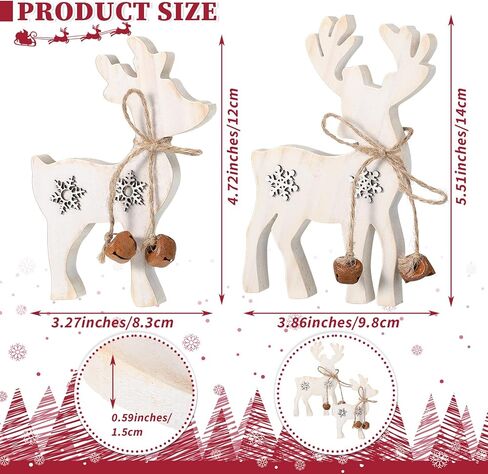 2 Pieces Reindeer Christmas Decor Christmas Deer Desk Decor Indoor Rustic Reindeer Standing Tabletop Decoration Wooden Deer Table Decor for Home Lawn Garden Decor (Yellow Bell) in Saudi Arabia