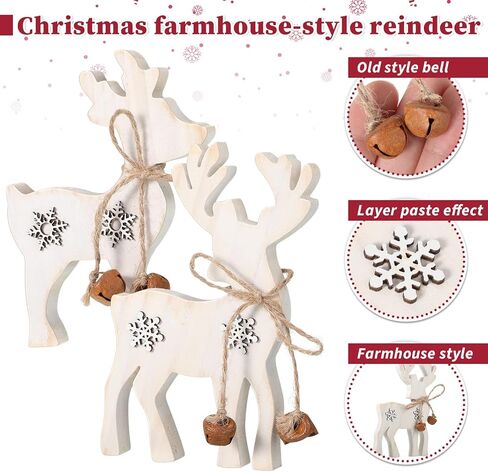 2 Pieces Reindeer Christmas Decor Christmas Deer Desk Decor Indoor Rustic Reindeer Standing Tabletop Decoration Wooden Deer Table Decor for Home Lawn Garden Decor (Yellow Bell) in Saudi Arabia