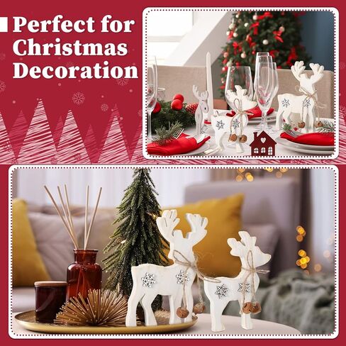 2 Pieces Reindeer Christmas Decor Christmas Deer Desk Decor Indoor Rustic Reindeer Standing Tabletop Decoration Wooden Deer Table Decor for Home Lawn Garden Decor (Yellow Bell) in Saudi Arabia