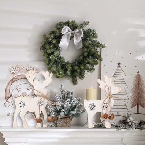 2 Pieces Reindeer Christmas Decor Christmas Deer Desk Decor Indoor Rustic Reindeer Standing Tabletop Decoration Wooden Deer Table Decor for Home Lawn Garden Decor (Yellow Bell) in Saudi Arabia