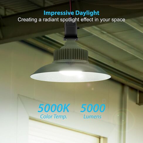 LED Light Bulb with Shade, 60 Watt Equivalent, 5000 Lumens, Daylight White 5000k, 50,000 Hours Lifetime, E26 Standard Base, for Warehouse, Workshop or Garage, ETL Certified in Saudi Arabia