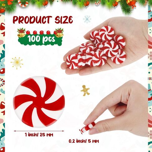 Christmas Ornaments, Candy Ornaments for Christmas Tree, 50 PCS Fake Platic Candy Christmas Decorations, Red and White Candy Cane Hanging Peppermint Ornaments for Christmas Tree Decorations Craft DIY in Saudi Arabia