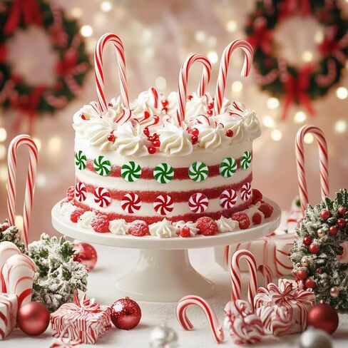 Christmas Ornaments, Candy Ornaments for Christmas Tree, 50 PCS Fake Platic Candy Christmas Decorations, Red and White Candy Cane Hanging Peppermint Ornaments for Christmas Tree Decorations Craft DIY in Saudi Arabia