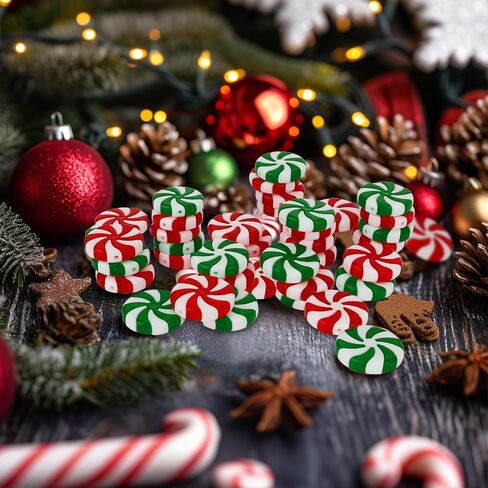 Christmas Ornaments, Candy Ornaments for Christmas Tree, 50 PCS Fake Platic Candy Christmas Decorations, Red and White Candy Cane Hanging Peppermint Ornaments for Christmas Tree Decorations Craft DIY in Saudi Arabia