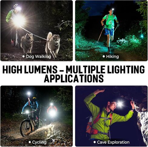 مصباح أمامي LED قابل لإعادة الشحن، 6000 مللي أمبير في الساعة (يشمل البطارية) مصباح رأس عالي السطوع للغاية USB قابل لإعادة الشحن مع 5 أوضاع ومصابيح أمامية مقاومة للماء، قابل للتعديل 90 درجة للبالغين والتخييم في الهواء الطلق والجري والصيد in Kuwait