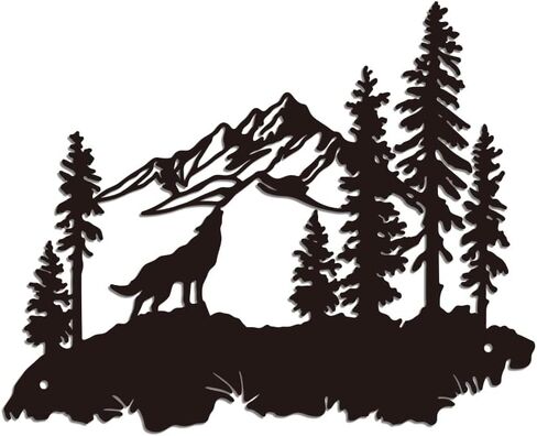 WADORN Metal Wolves Wall Art Decor, Black Iron Natural Scenery Wall Silhouette Sculpture Decor Wildlife Forests and Mountains Metal Wall Hanging Decor for Living Room Garden Bedroom, 11.8x9.5 Inch in Saudi Arabia