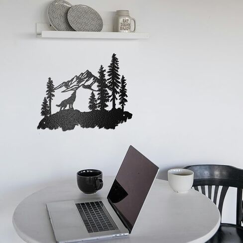 WADORN Metal Wolves Wall Art Decor, Black Iron Natural Scenery Wall Silhouette Sculpture Decor Wildlife Forests and Mountains Metal Wall Hanging Decor for Living Room Garden Bedroom, 11.8x9.5 Inch in Saudi Arabia