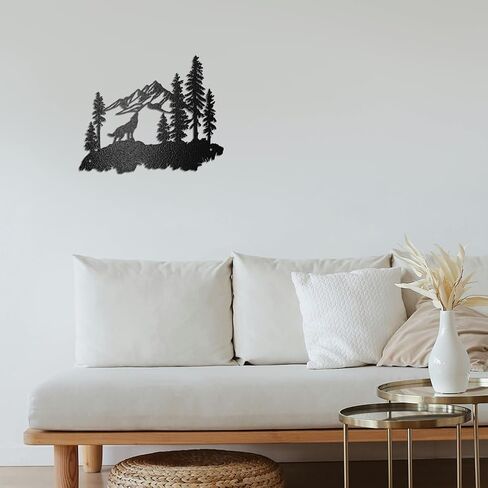 WADORN Metal Wolves Wall Art Decor, Black Iron Natural Scenery Wall Silhouette Sculpture Decor Wildlife Forests and Mountains Metal Wall Hanging Decor for Living Room Garden Bedroom, 11.8x9.5 Inch in Saudi Arabia