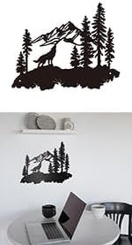 WADORN Metal Wolves Wall Art Decor, Black Iron Natural Scenery Wall Silhouette Sculpture Decor Wildlife Forests and Mountains Metal Wall Hanging Decor for Living Room Garden Bedroom, 11.8x9.5 Inch in Saudi Arabia