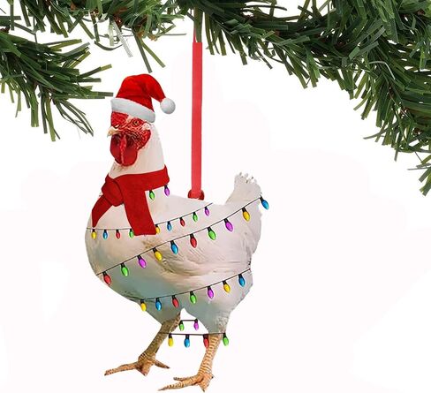 1PC Christmas Chicken Ornament Funny Scarf Chicken Holiday Decoration Chicken Ornaments for Christmas Tree Outdoor Hanging, Easy to Hang Suitable for Christmas (01) in Saudi Arabia
