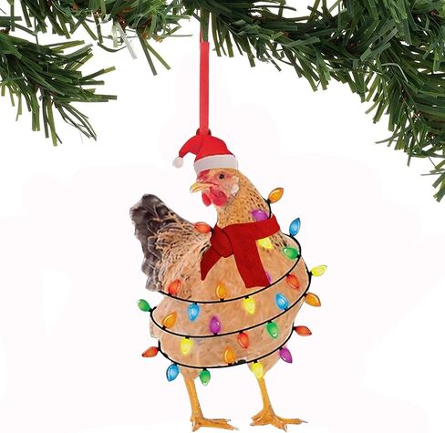 1PC Christmas Chicken Ornament Funny Scarf Chicken Holiday Decoration Chicken Ornaments for Christmas Tree Outdoor Hanging, Easy to Hang Suitable for Christmas (01) in Saudi Arabia