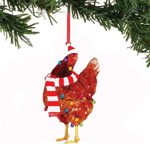 1PC Christmas Chicken Ornament Funny Scarf Chicken Holiday Decoration Chicken Ornaments for Christmas Tree Outdoor Hanging, Easy to Hang Suitable for Christmas (01) in Saudi Arabia