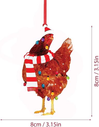1PC Christmas Chicken Ornament Funny Scarf Chicken Holiday Decoration Chicken Ornaments for Christmas Tree Outdoor Hanging, Easy to Hang Suitable for Christmas (01) in Saudi Arabia
