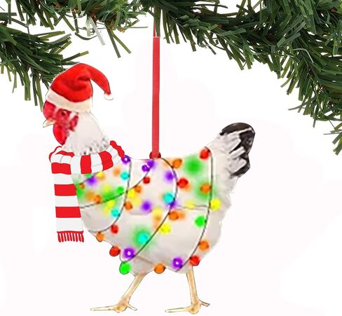 1PC Christmas Chicken Ornament Funny Scarf Chicken Holiday Decoration Chicken Ornaments for Christmas Tree Outdoor Hanging, Easy to Hang Suitable for Christmas (01) in Saudi Arabia
