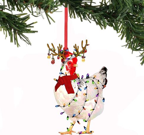 1PC Christmas Chicken Ornament Funny Scarf Chicken Holiday Decoration Chicken Ornaments for Christmas Tree Outdoor Hanging, Easy to Hang Suitable for Christmas (01) in Saudi Arabia