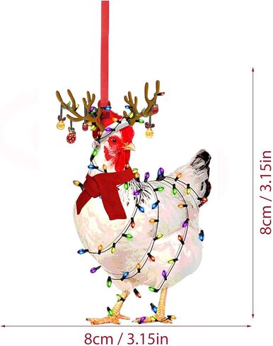 1PC Christmas Chicken Ornament Funny Scarf Chicken Holiday Decoration Chicken Ornaments for Christmas Tree Outdoor Hanging, Easy to Hang Suitable for Christmas (01) in Saudi Arabia