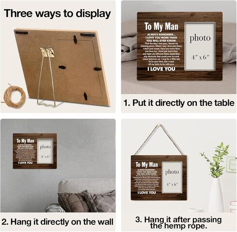إطار صورة هدية للزوج من Oqtumes، هدية للزوج من الزوجة، هدايا لصديق الزوج، إطار صورة خشبي ريفي إلى My Man مقاس 8 × 10 بوصات، حامل على الحائط وسطح الطاولة - صورة مقاس 4 × 6 بوصات in Kuwait