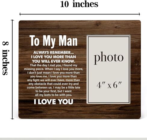 إطار صورة هدية للزوج من Oqtumes، هدية للزوج من الزوجة، هدايا لصديق الزوج، إطار صورة خشبي ريفي إلى My Man مقاس 8 × 10 بوصات، حامل على الحائط وسطح الطاولة - صورة مقاس 4 × 6 بوصات in Kuwait