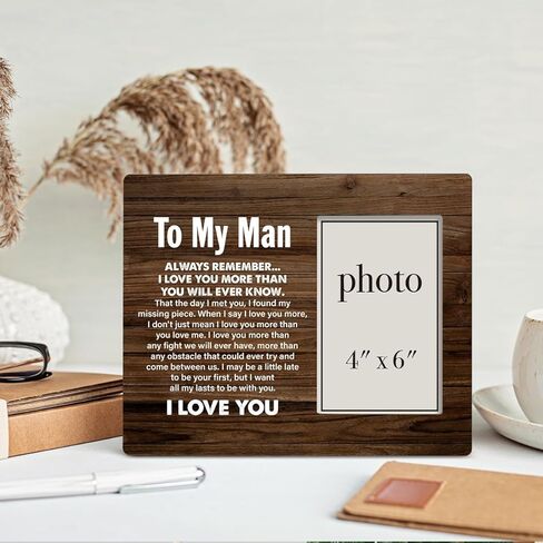 إطار صورة هدية للزوج من Oqtumes، هدية للزوج من الزوجة، هدايا لصديق الزوج، إطار صورة خشبي ريفي إلى My Man مقاس 8 × 10 بوصات، حامل على الحائط وسطح الطاولة - صورة مقاس 4 × 6 بوصات in Kuwait