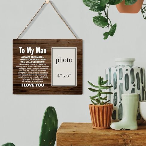 إطار صورة هدية للزوج من Oqtumes، هدية للزوج من الزوجة، هدايا لصديق الزوج، إطار صورة خشبي ريفي إلى My Man مقاس 8 × 10 بوصات، حامل على الحائط وسطح الطاولة - صورة مقاس 4 × 6 بوصات in Kuwait